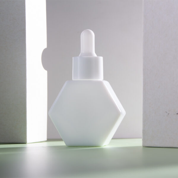 30ml 1oz Hexagon Shape White Skincare Serum Essential Hair Oil Glass Dropper Bottle - Image 2