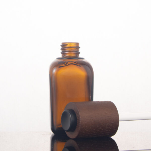 50ml 100ml Square dark amber glass hair bamboo push button lid essential oil bottle - Image 3