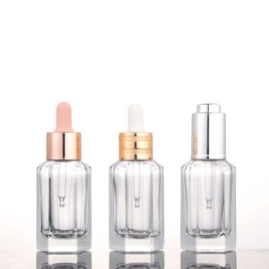 Luxury 30ml hexagon cosmetics serum oil glass dropper bottle