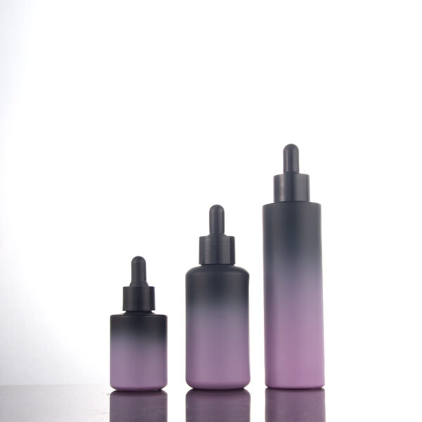 Round custom color pink black gradient Skin Care Serum glass dropper bottle