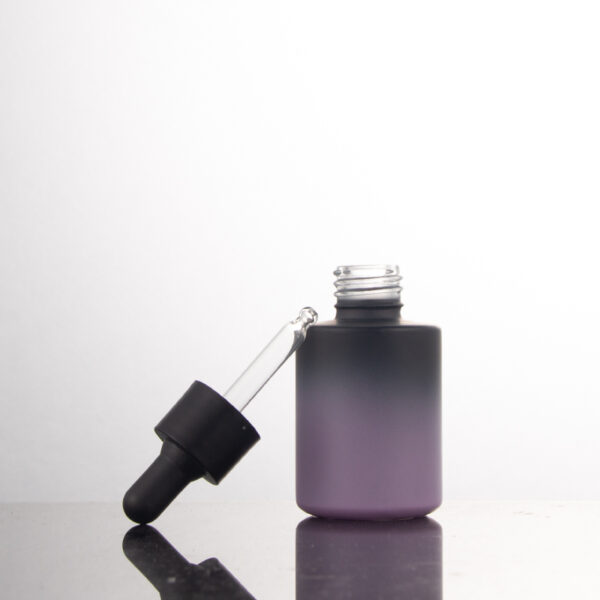 Round custom color pink black gradient Skin Care Serum glass dropper bottle - Image 3