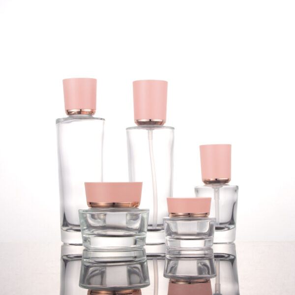 40 100 120 ml 20 50 g Face Cream/lotion Glass Cosmetic Bottle Sets With Pink Gold Lid