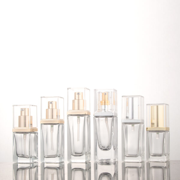 20ml 30ml 40ml square clearempty glass liquid lotion foundation bottles with pump