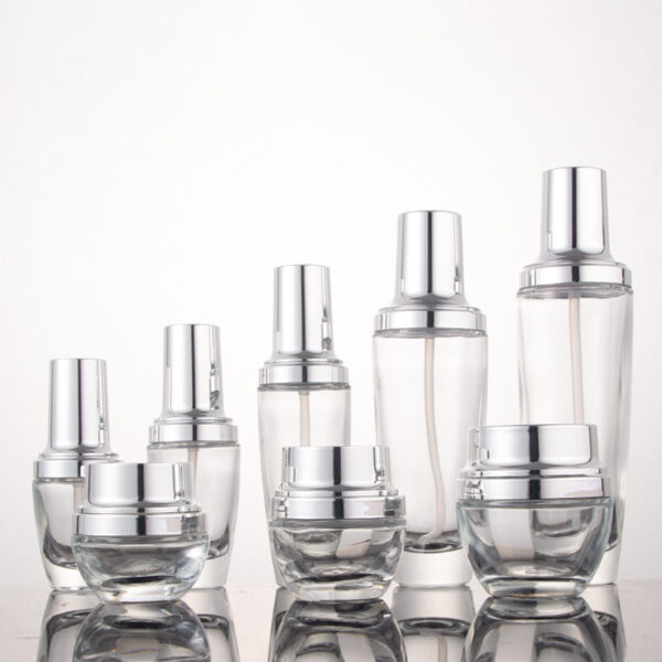 Personal Care Cosmetic Packaging Silver Oblique Shoulder Glass Cream Jar OEM - Image 2