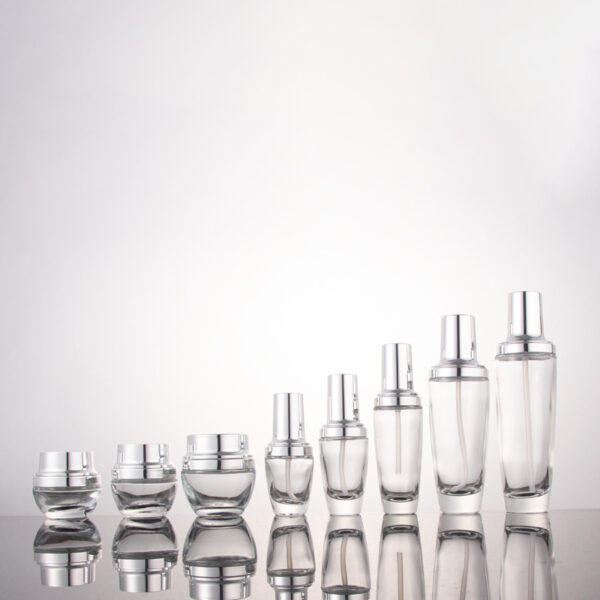 Personal Care Cosmetic Packaging Silver Oblique Shoulder Glass Cream Jar OEM