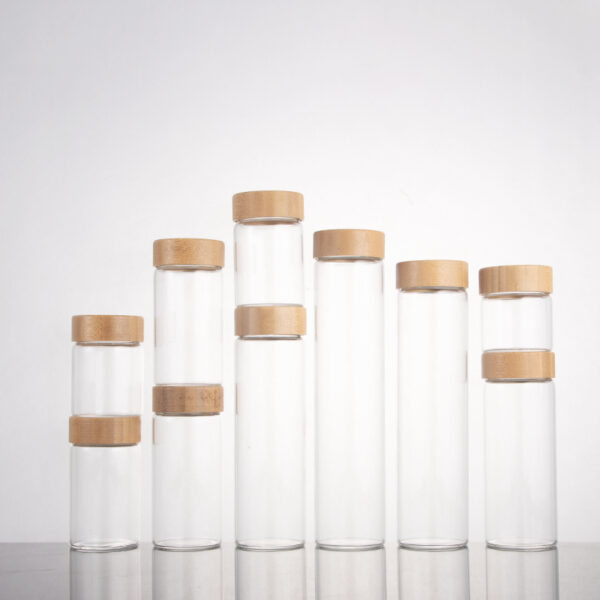 47MM Diameter Glass Tube Bottle Large Capacity Glass Storage Jar Food Beverage Vials with Bamboo Screw Cap